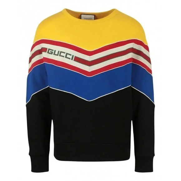 NWT Gucci Men's Chevron Stripe Sweatshirt Multi Color Size S (MSRP $1,800) - Picture 1 of 9